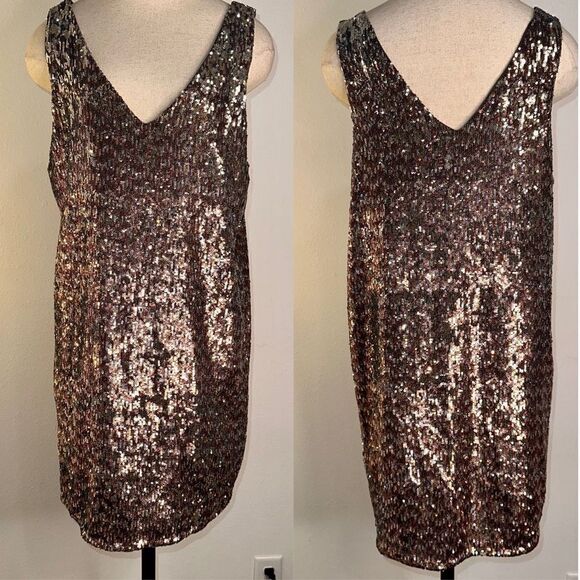 Sam Edelman Gold Metallic All Over Sequin Cocktail Dress Small Sleeveless Glam - Picture 1 of 11
